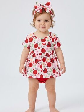Pete + Lucy - NWT - Ladybug Print Romper with Headband